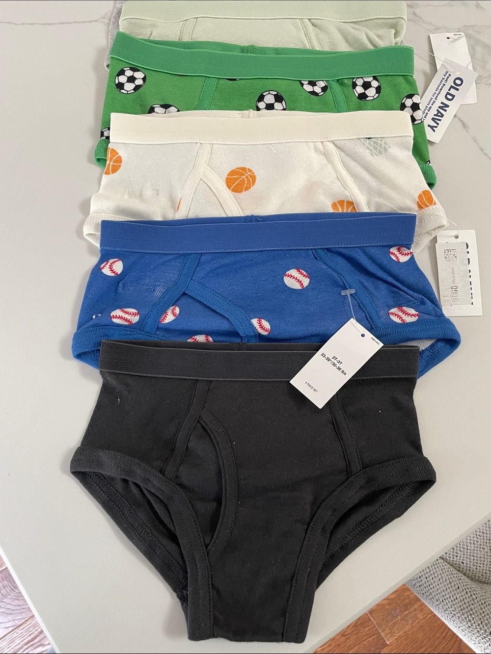 Old Navy Kids 6-Pack Sports Briefs - Black, Blue, White, Green. NWT